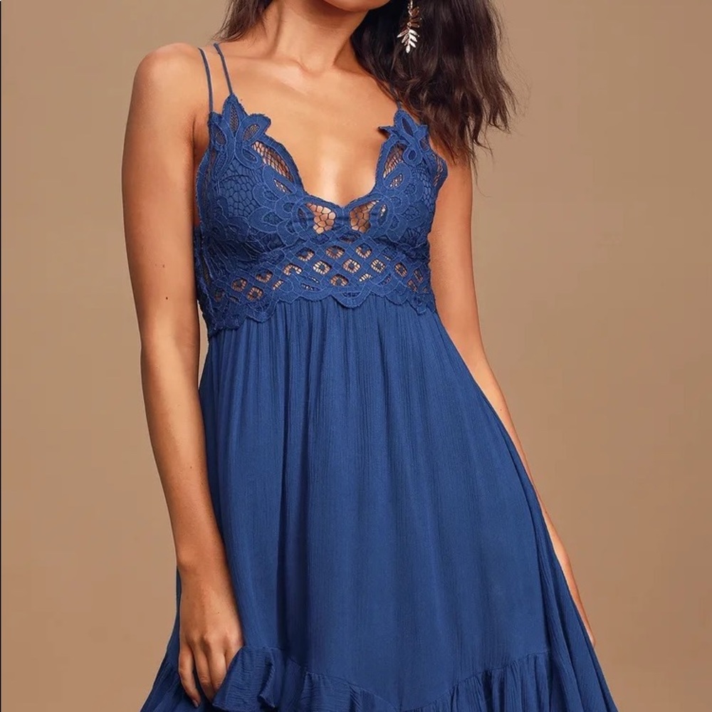 Free People Adela Ruffle Tier Slip Dress- light blue
